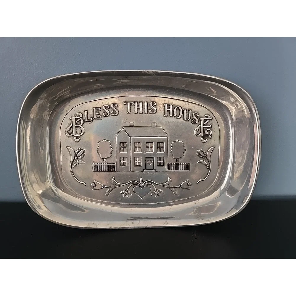 Vintage WILTON Pewter Bless This‎ House Tray Dish Plate Made in USA